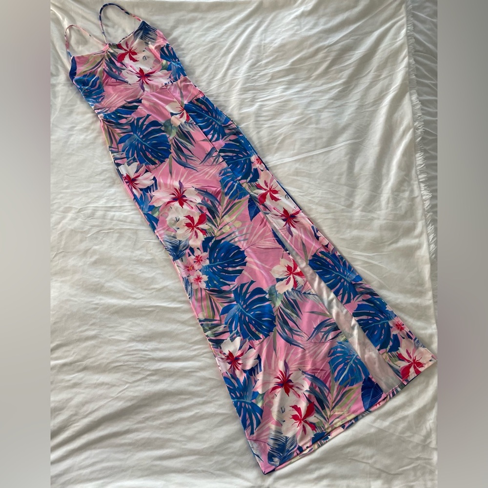 Iris Tropical Pink and Blue Maxi Dress